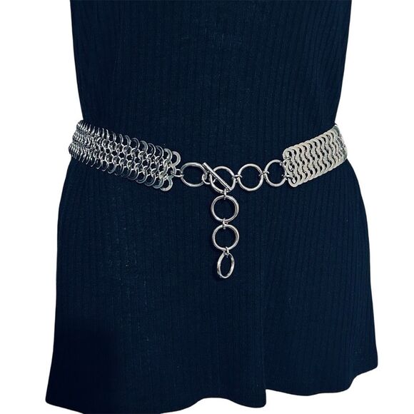 Vintage Chain Chainmail Silver Belt Adjustable Statement Y2K Grunge Accessory - Picture 1 of 3